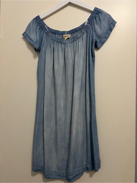 Ivory & Stone Dresses & Skirts - Anthropologie Cloth & Stone Off-Shoulder Mini Dress Blue Chambray Denim Western